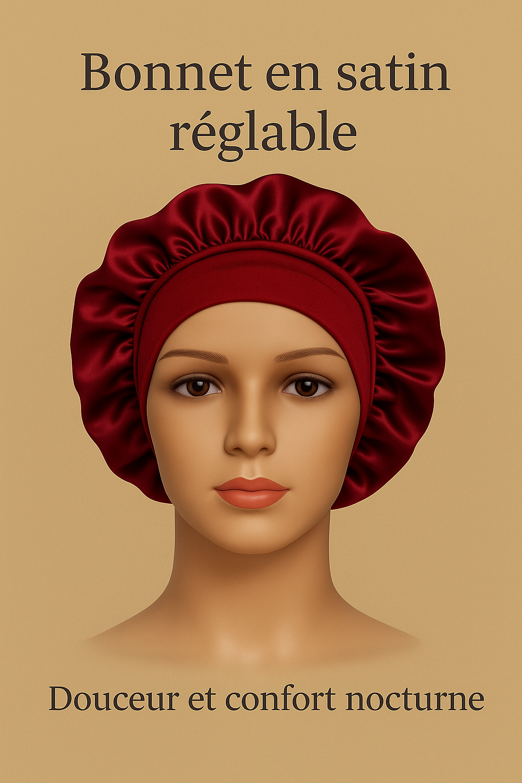 Bonnet de nuit en satin réglable rouge, douceur et confort pour protéger les cheveux la nuit