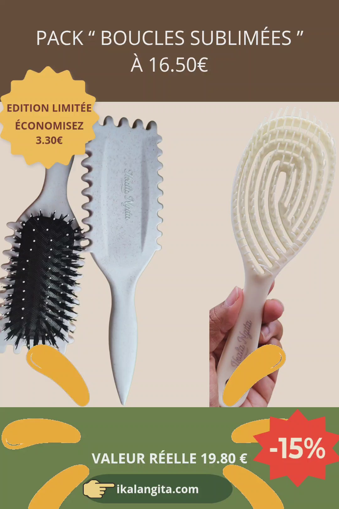 Duo brosses cheveux bouclés & crépus : démêlage facile et boucles définies. Routine complète à 16,50 € au lieu de 19,80 €