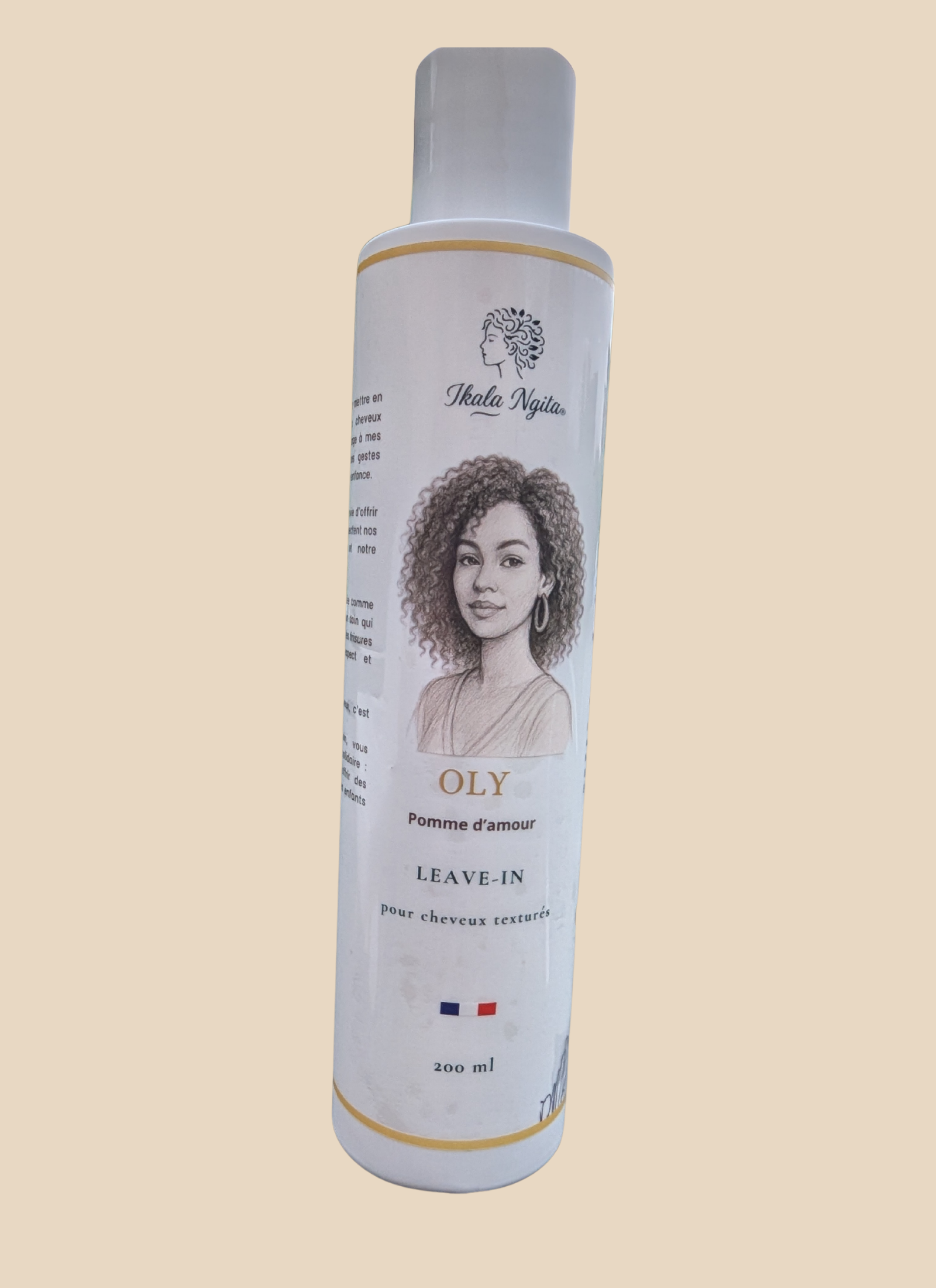 Leave-in Oly Pomme d'amour Ikala Ngita – soin capillaire sans rinçage hydratant pour cheveux frisés, crépus et texturés.