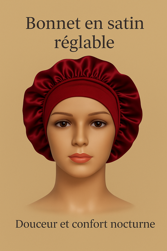 Bonnet de nuit en satin réglable rouge, douceur et confort pour protéger les cheveux la nuit