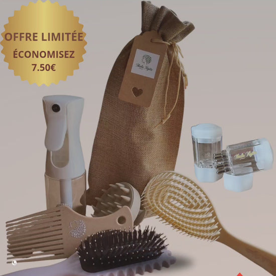 "Pack Premium Ikala Ngita : 6 accessoires essentiels pour cheveux bouclés, frisés et crépus. Routine complète à 41,50 € au lieu de 49 €."
